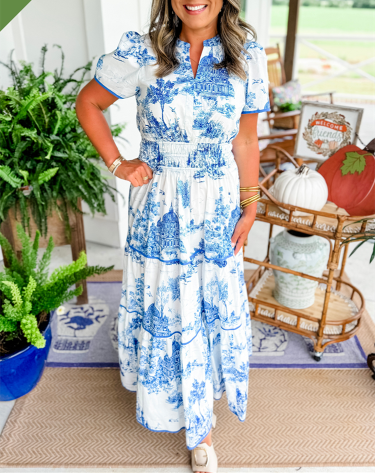 Camille™ | Elegant Toile Maxi Dress
