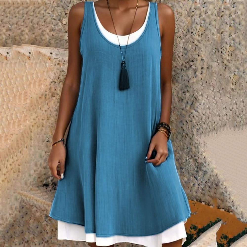 Tessa | Women's Sleeveless Layered Mini Dress with Scoop Neck