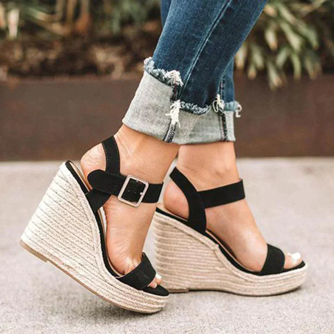Merlot | Women's Adjustable Woven Wedge Sandals with Buckle