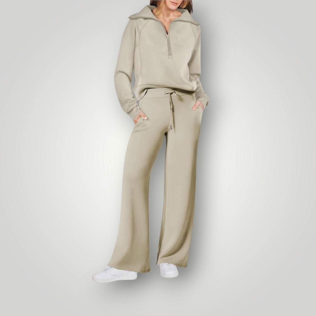 Luna | Women's Cozy Loungewear Set: Half-Zip Sweatshirt & Wide-Leg Pants