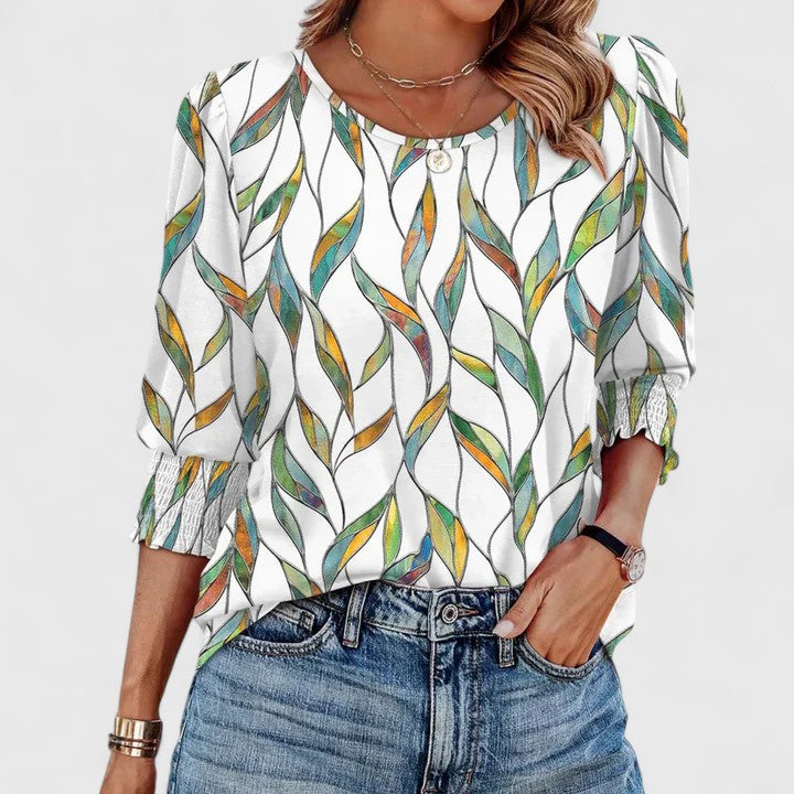 Harper | Women's 3/4 Sleeve Crew Neck Top with Smocked Cuffs