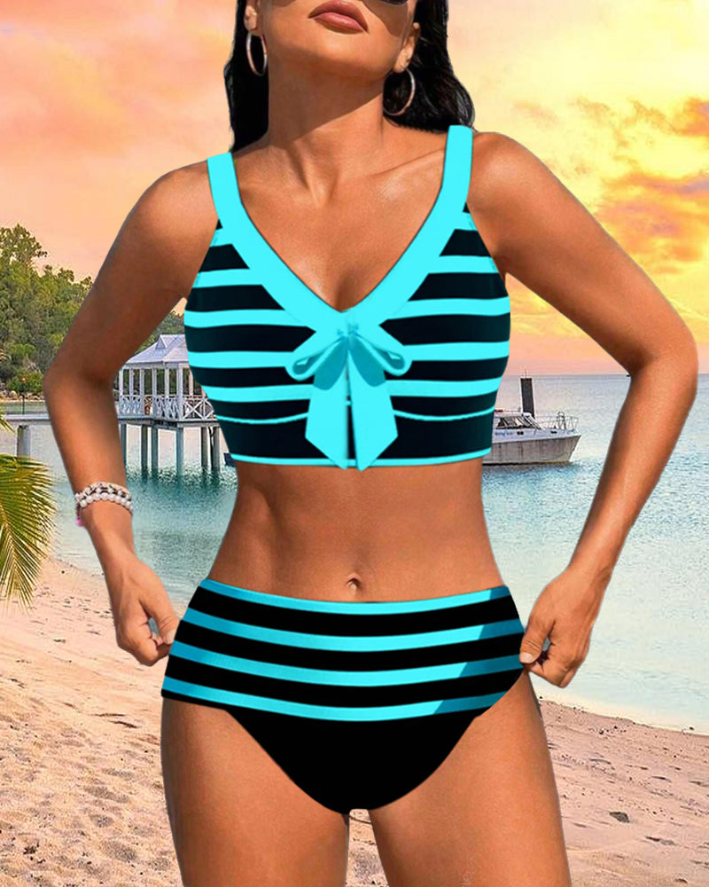 Caroline | Women's Striped High-Waisted Bikini Set