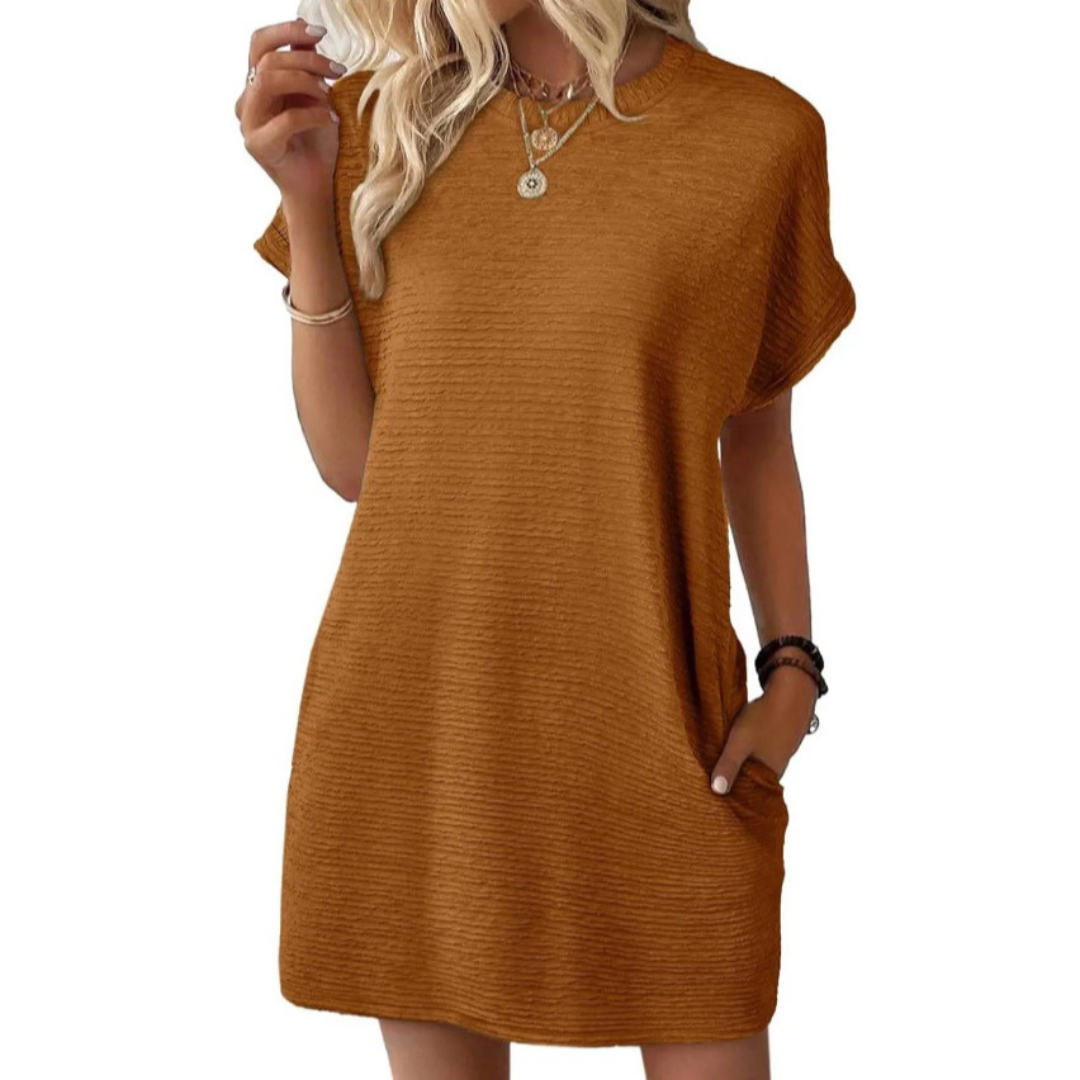 Vivid Women's Short Sleeve Crew Neck Mini Dress