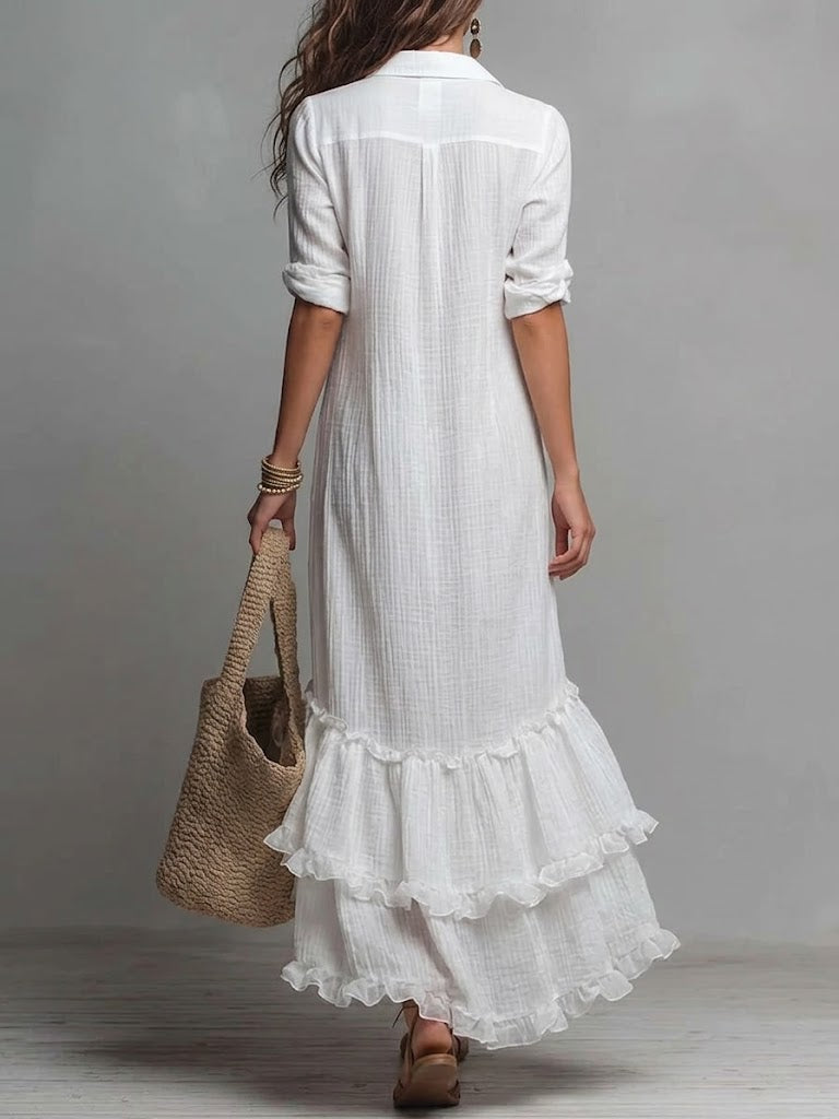 Ruffle Hem Maxi Shirt Dress