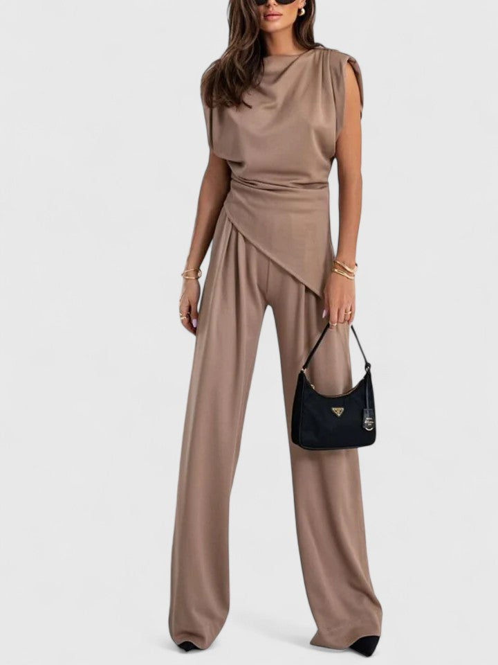 Laiza | Women's Elegant Draped Two-Piece Set with Wide Leg Pants for Special Occasions
