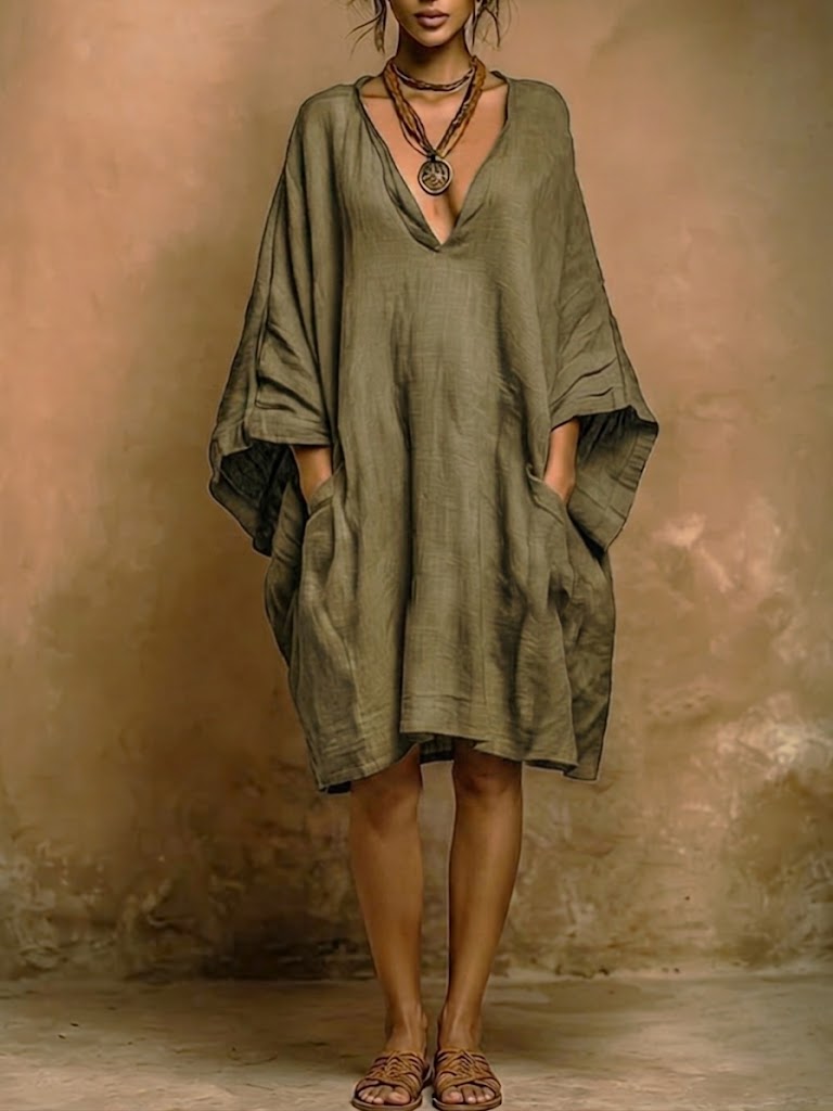 Oversized V-Neck Tunic Dress
