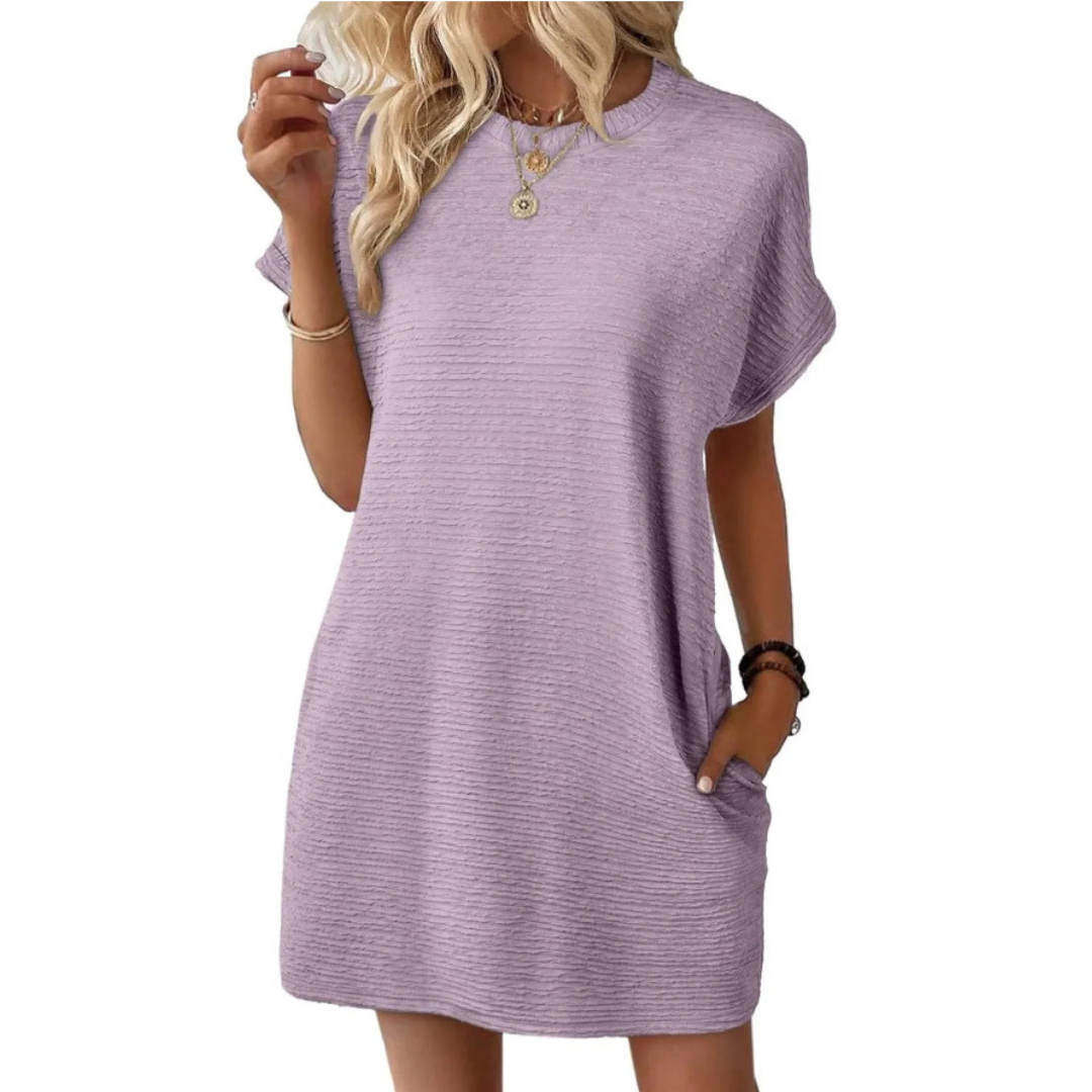 Vivid Women's Short Sleeve Crew Neck Mini Dress