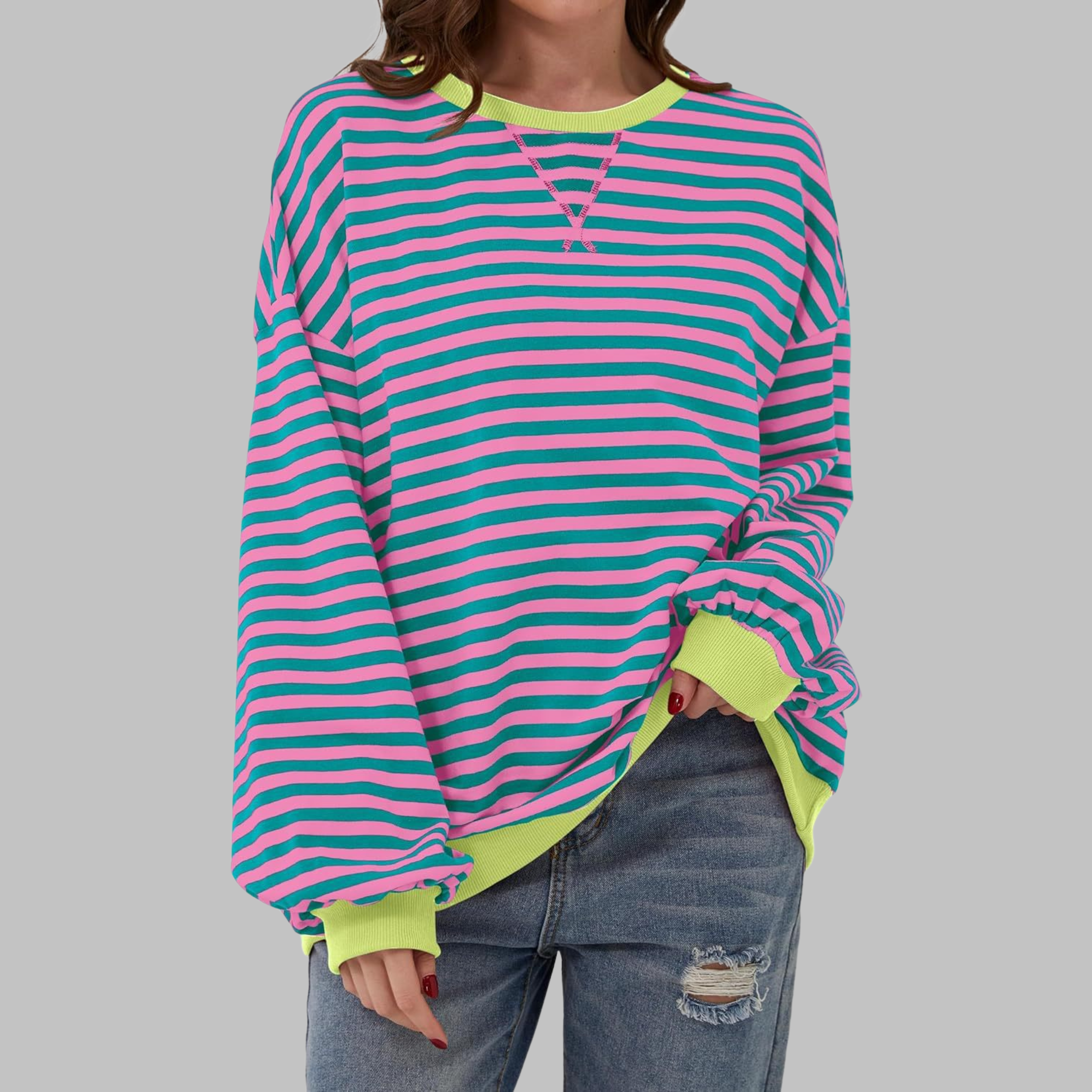 Poppy | Women's Oversized Striped Crewneck Sweatshirt with Long Sleeves