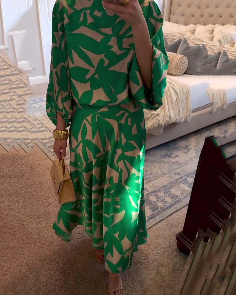 Ashley™ | Printed Two-Piece Set with Lantern Sleeves