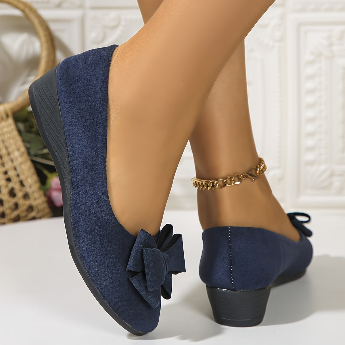 Bella | Women's Slip-On Ballet Flats with Bow Detail and Round Toe