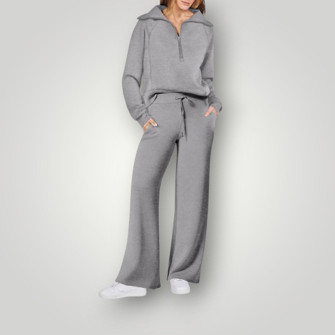 Luna | Women's Cozy Loungewear Set: Half-Zip Sweatshirt & Wide-Leg Pants