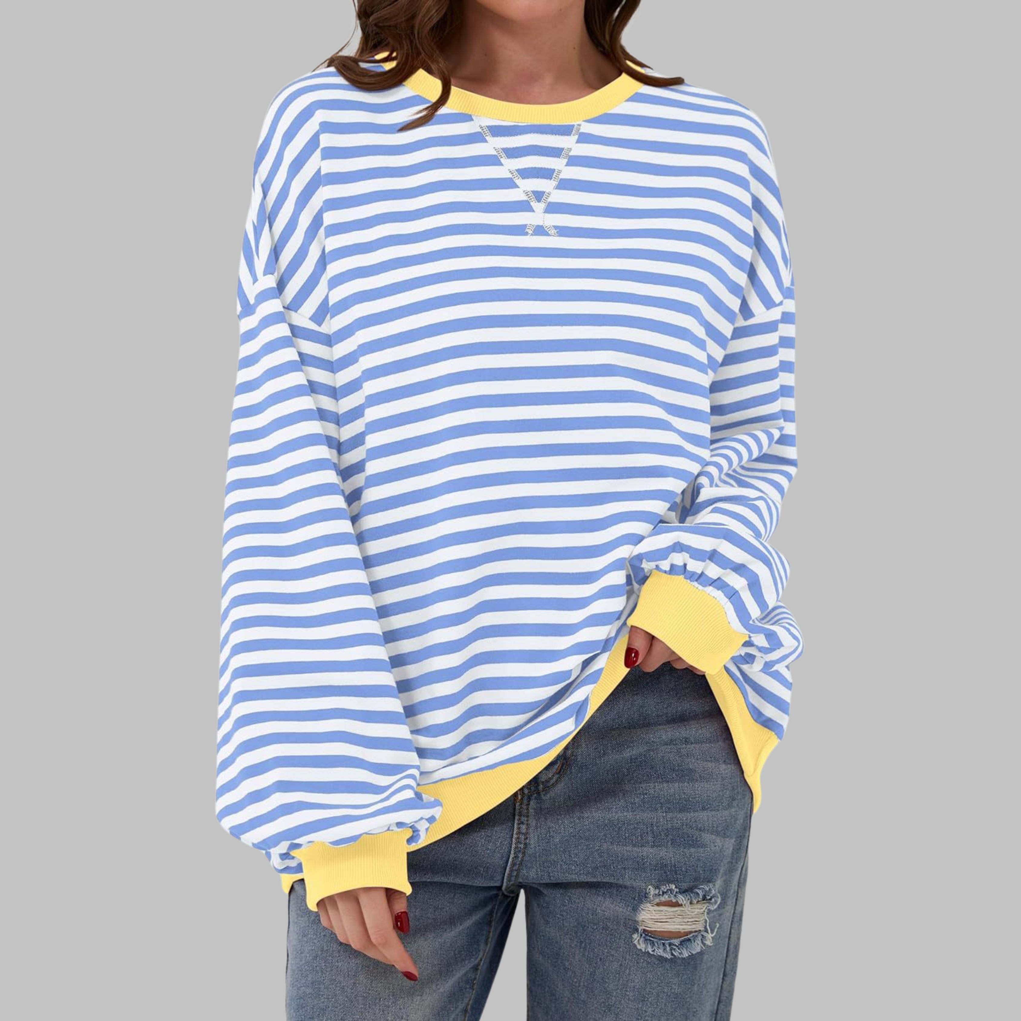 Poppy | Women's Oversized Striped Crewneck Sweatshirt with Long Sleeves