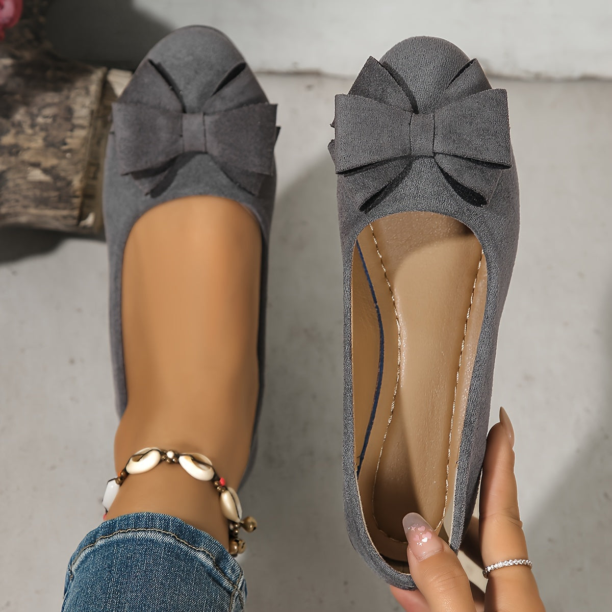 Bella | Women's Slip-On Ballet Flats with Bow Detail and Round Toe