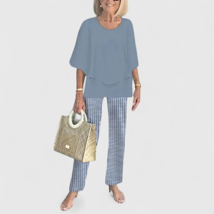 Fern | Women's Floral Print Casual Top & Wide-Leg Pants Ensemble