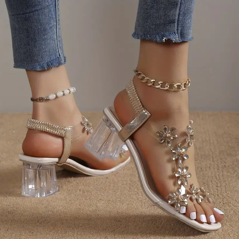 Serene | Women's Block Heel Sandals with Rhinestone Accents