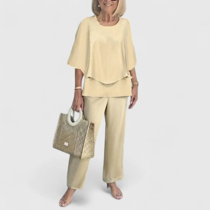 Fern | Women's Floral Print Casual Top and Wide-Leg Pants Ensemble