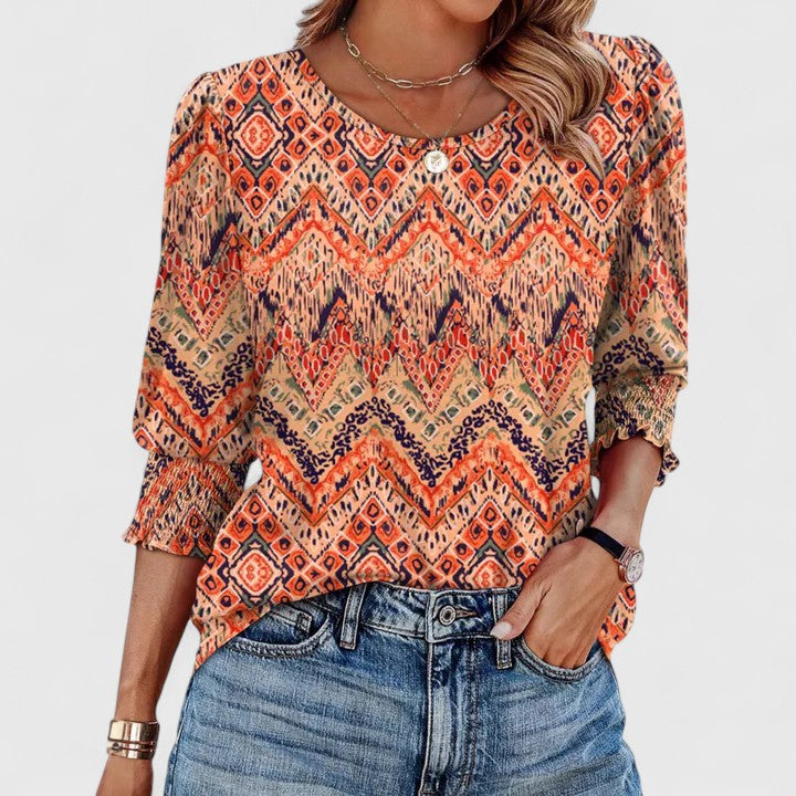 Harper | Women's 3/4 Sleeve Crew Neck Top with Smocked Cuffs