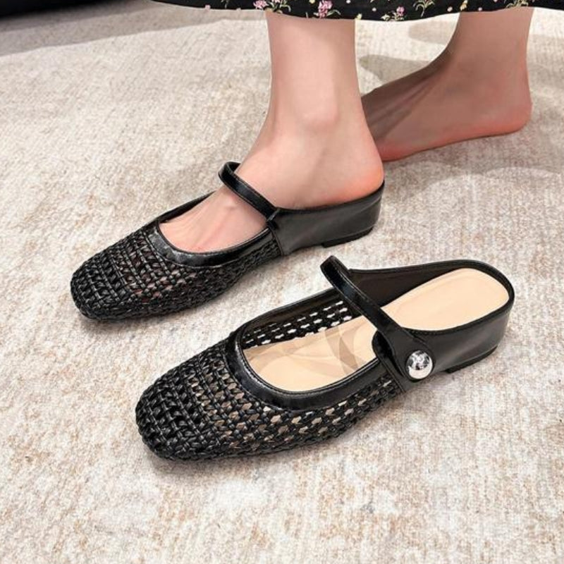 Goldie | Women's Woven Mary Jane Mules - Flat Slip-On Shoes