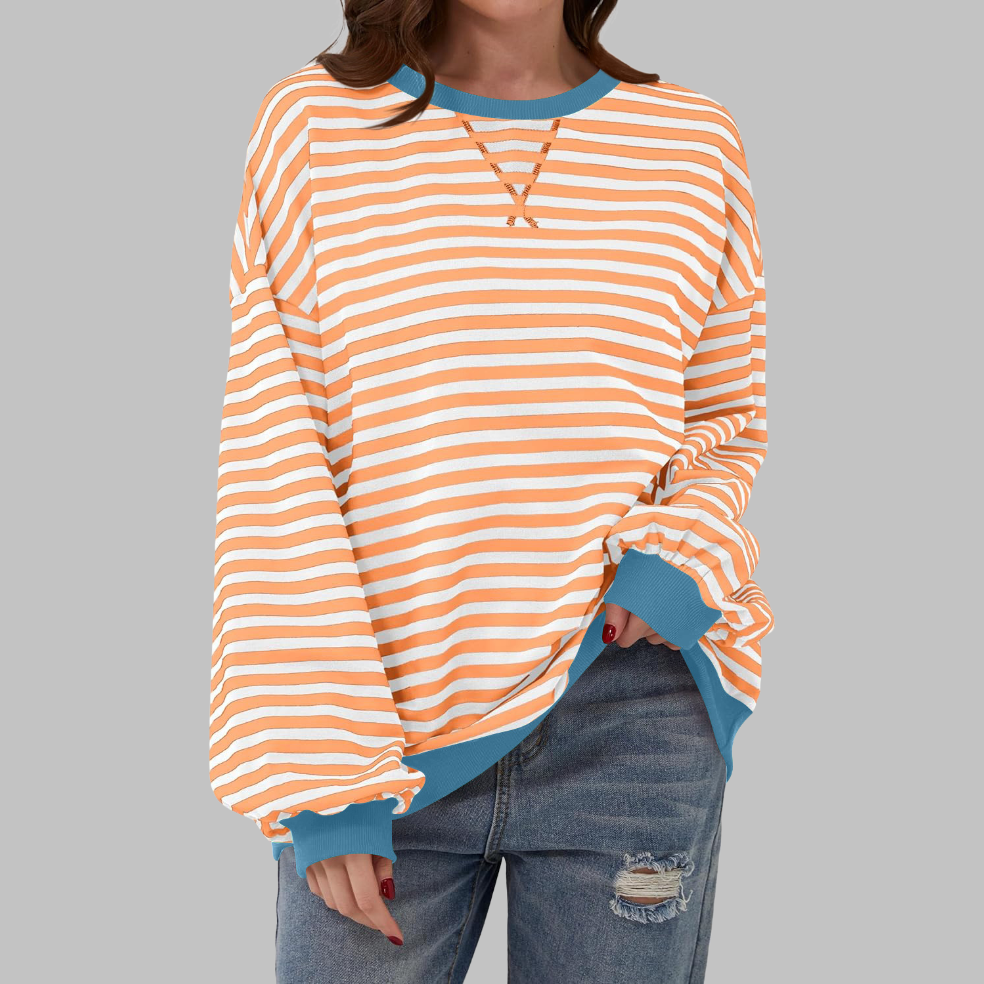 Poppy | Women's Oversized Striped Crewneck Sweatshirt with Long Sleeves