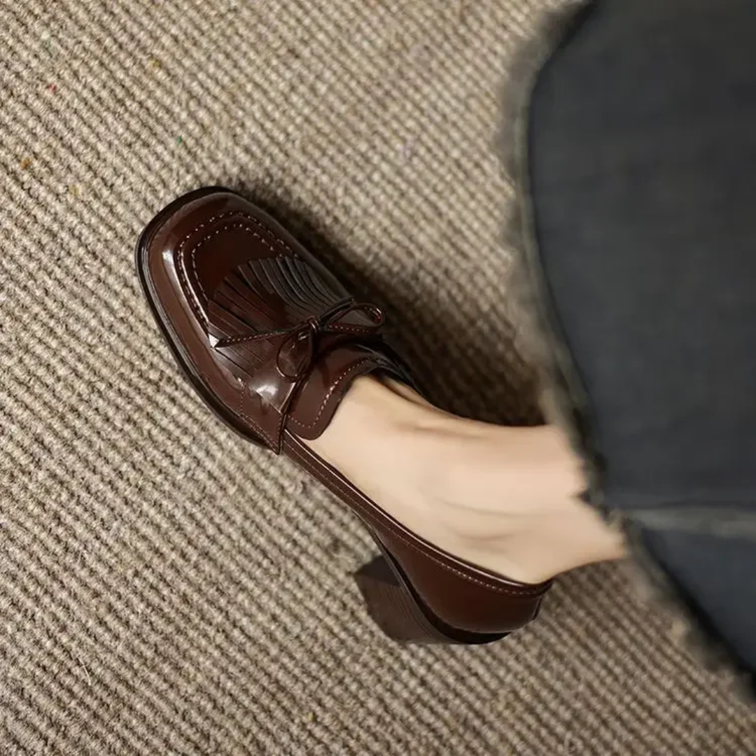 Vivienne | Women's Block Heel Tassel Loafer Pumps with Round Toe