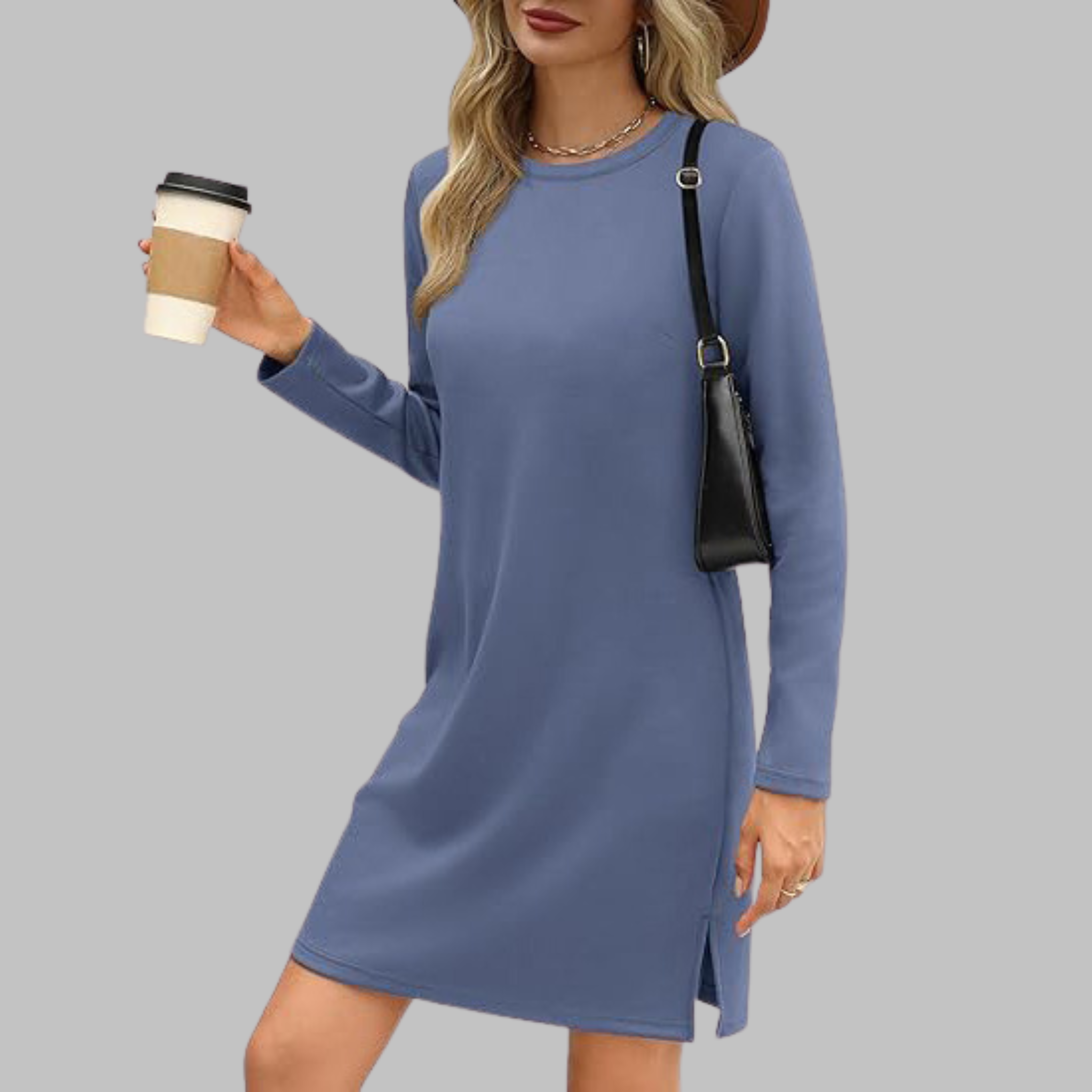 Alayah™ | Cozy Long Sleeve Round Neck Dress