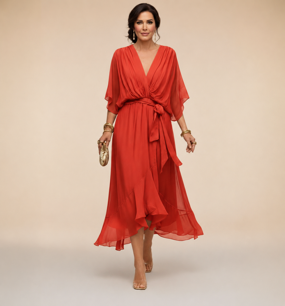 Penelope | Women's V-Neck Wrap Midi Dress" can be rewritten as:
"Penelope | Women's Midi Dress with V-Neck Wrap Design