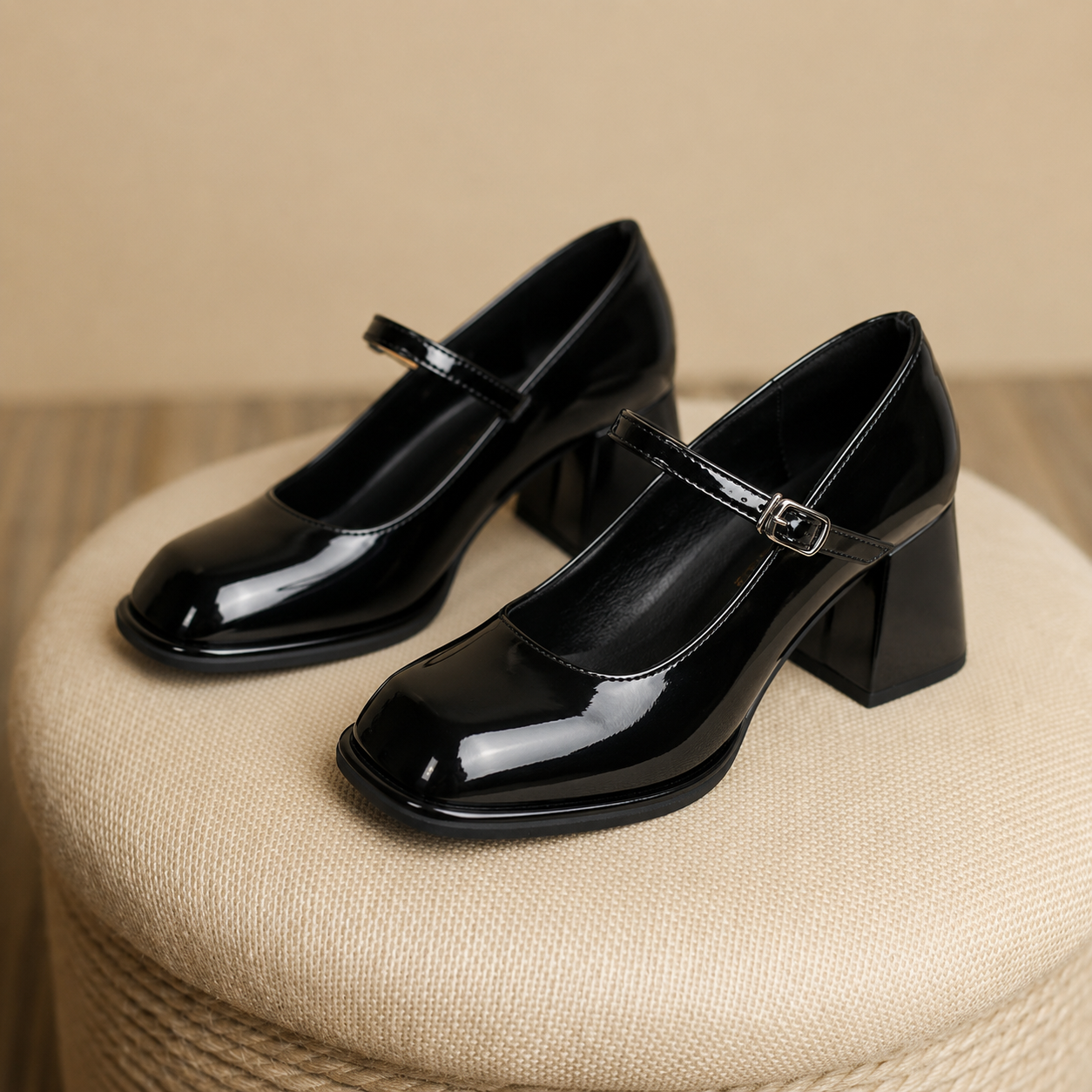 Celeste | Women's Square Toe Mary Jane Pumps with Ankle Strap and Block Heel