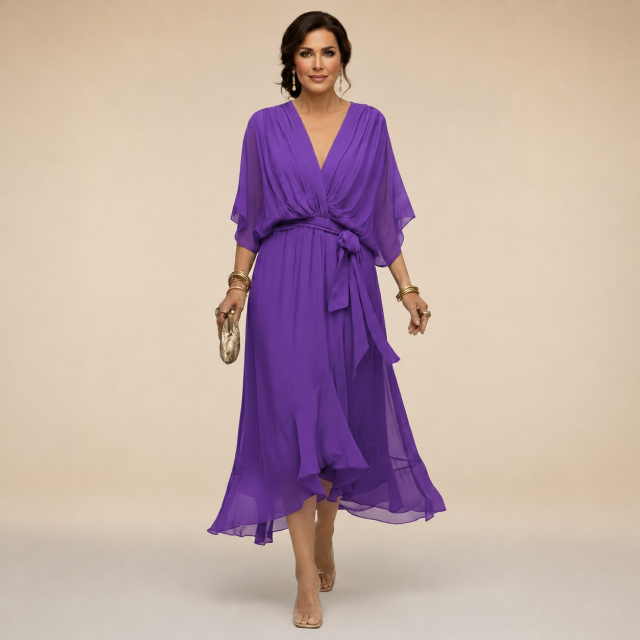 Penelope | Women's V-Neck Wrap Midi Dress" can be rewritten as:
"Penelope | Women's Midi Dress with V-Neck Wrap Design