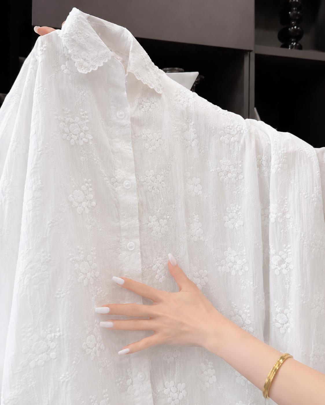 Anneliese™ | Solid Floral Shirt with Relaxed Dropped Shoulders