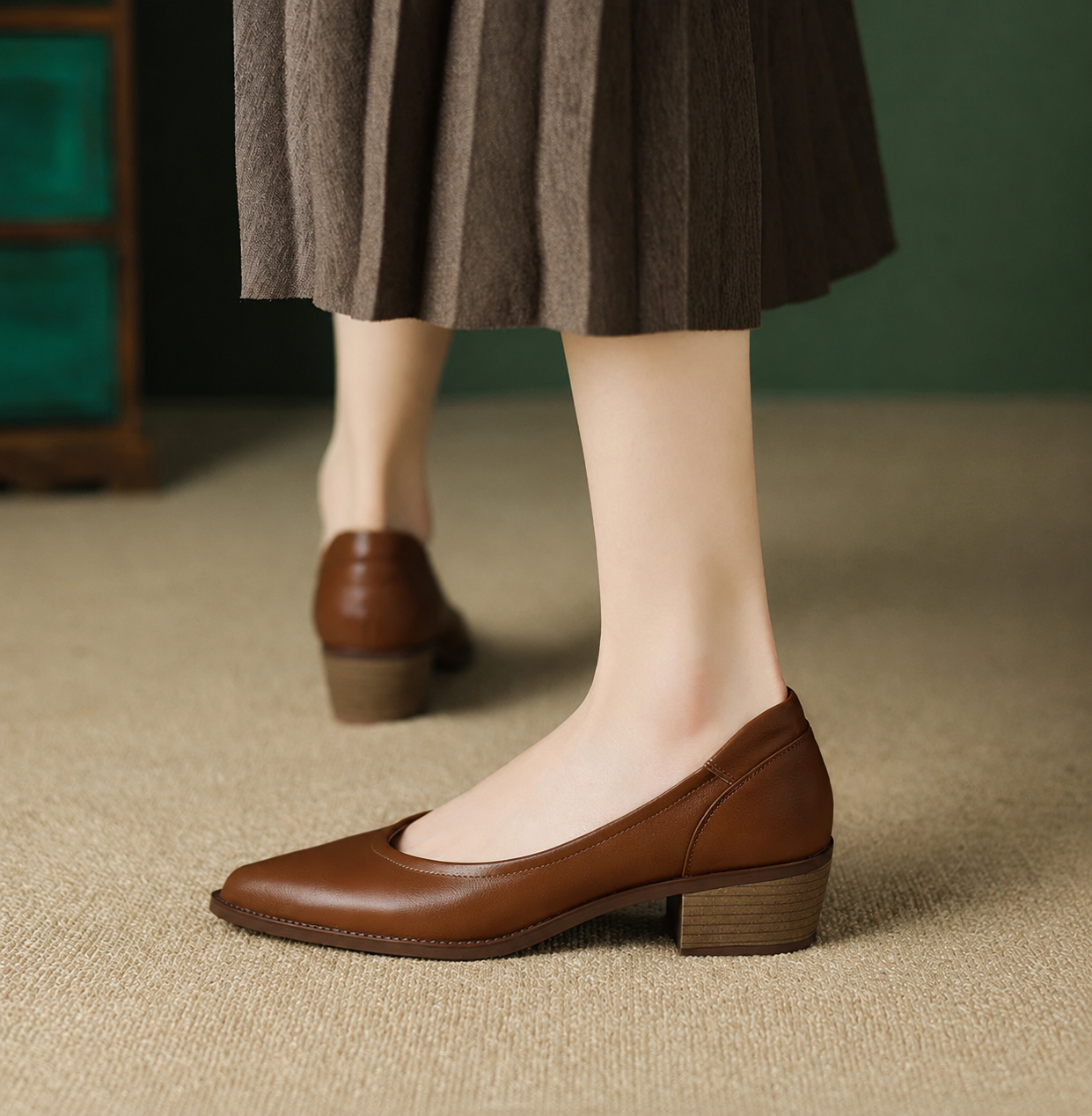 Cora | Women's Slip-On Mid Heel Pumps with Pointed Toe and Block Heel