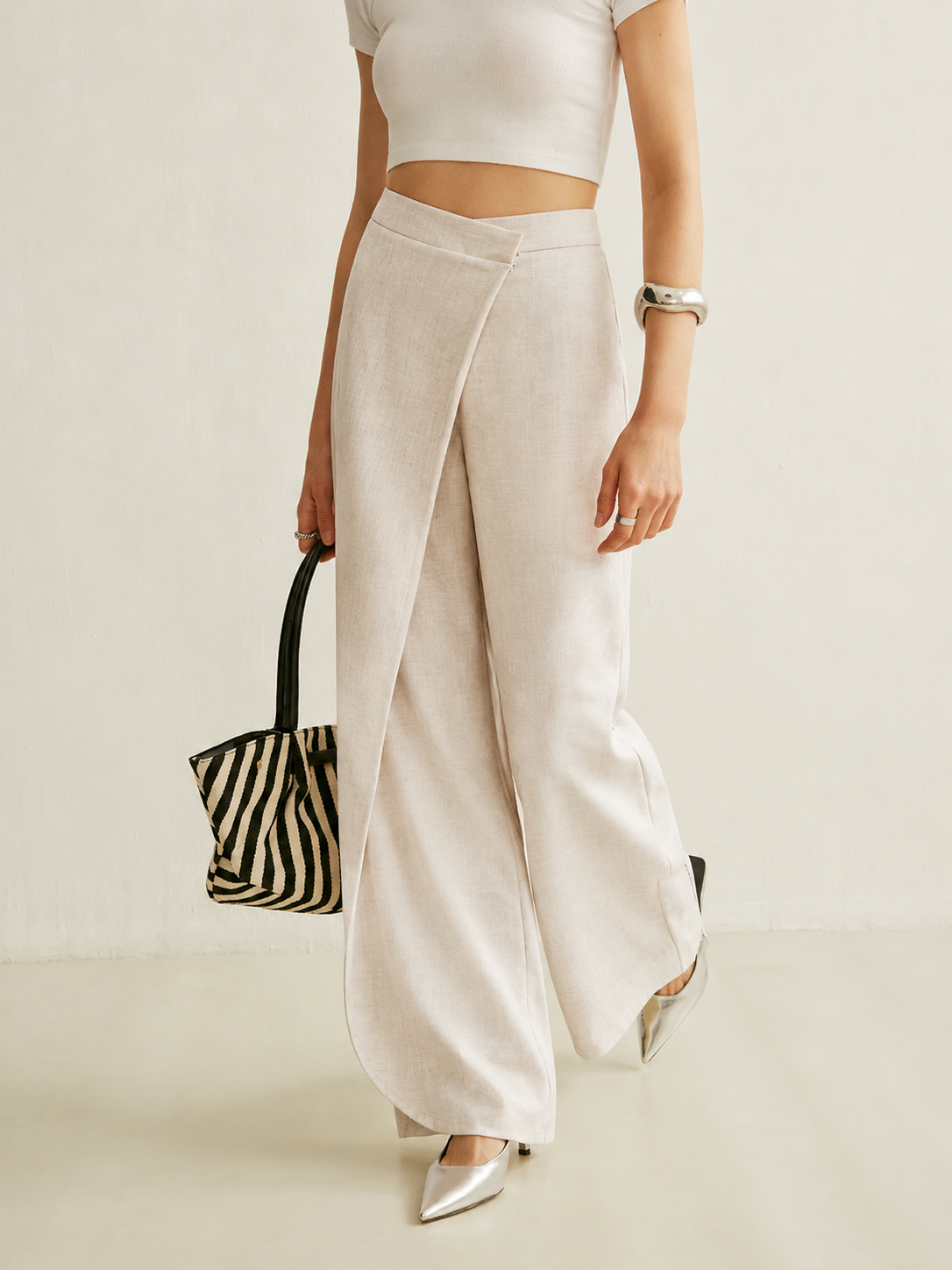 Luna | Women's Asymmetric Wrap High-Waist Wide Leg Trousers