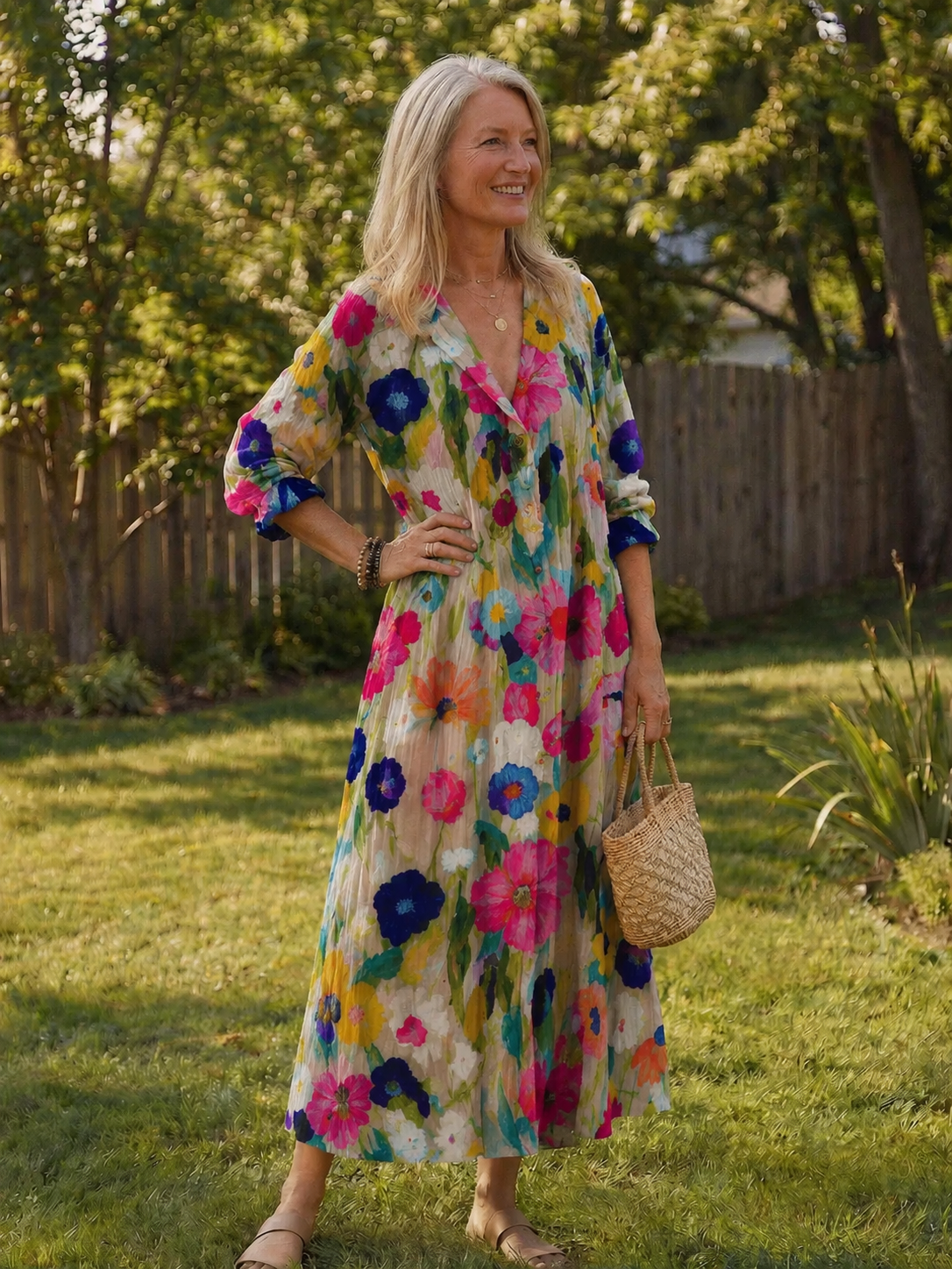 Roselyn | Women's Floral Maxi Dress with Button Front