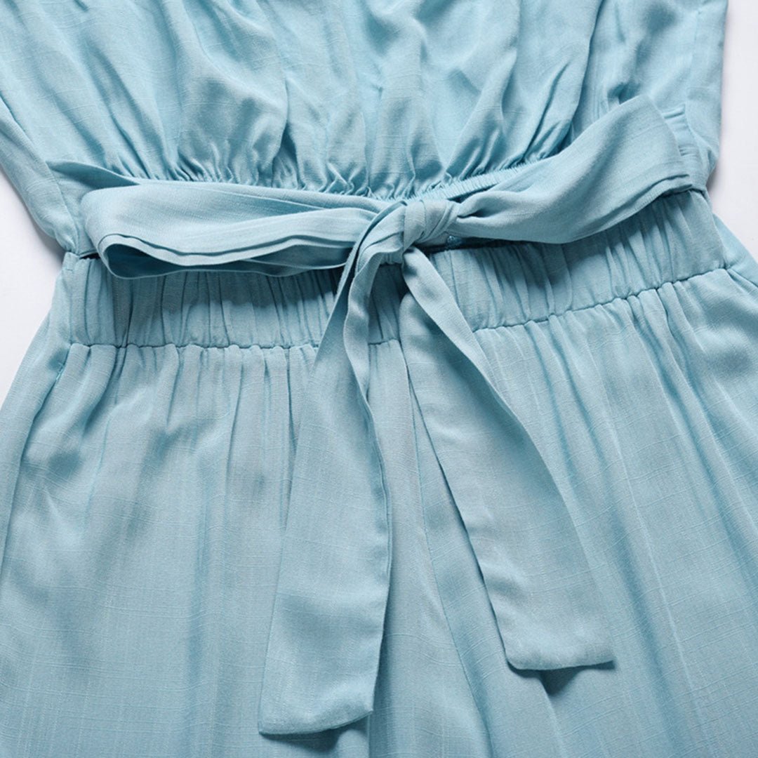 Sandy | Women's Strapless Wide Leg Jumpsuit with Tie Waist
