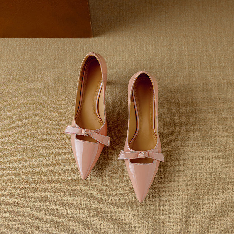 Rosalind | Women's Pointed Toe Kitten Heel Pumps with Bow Detail