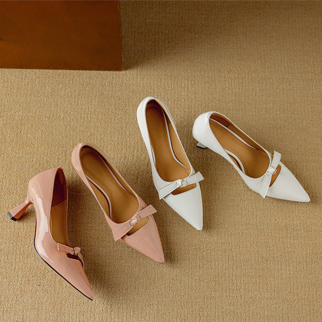 Rosalind | Women's Pointed Toe Kitten Heel Pumps with Bow Detail