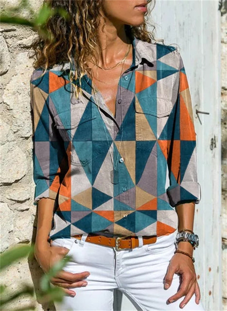Isabelle | Women's Long Sleeve Button-Up Blouse with Floral Print