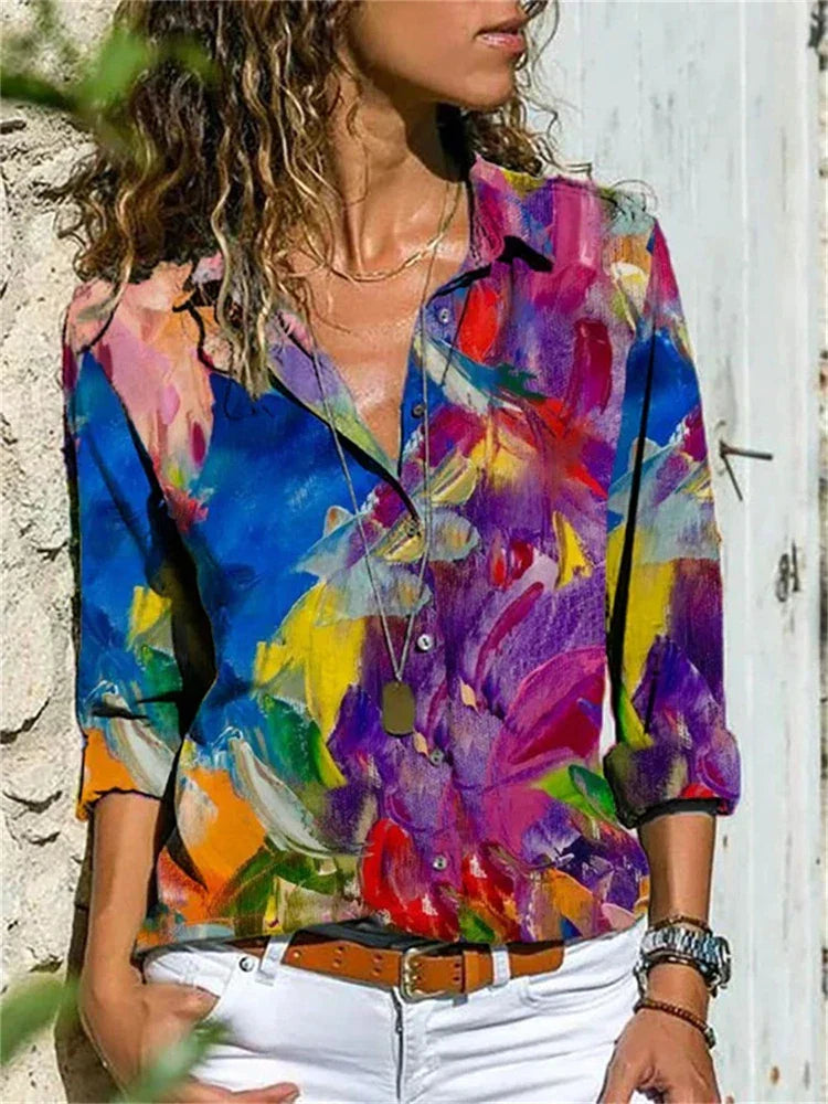 Isabelle | Women's Long Sleeve Button-Up Blouse with Floral Print