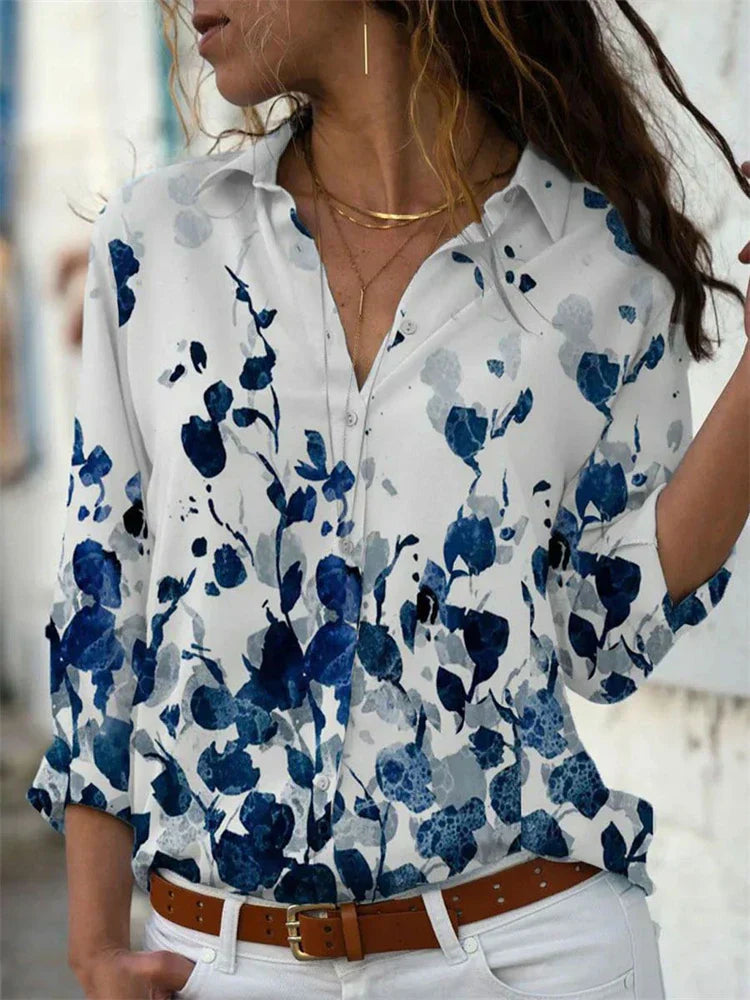 Isabelle | Women's Long Sleeve Button-Up Blouse with Floral Print