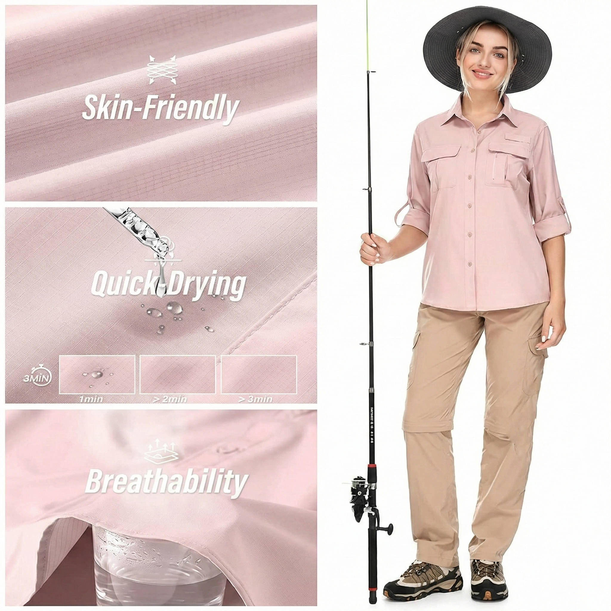 Trek Women's UPF 50 Long Sleeve Roll-Up Safari Hiking Shirt