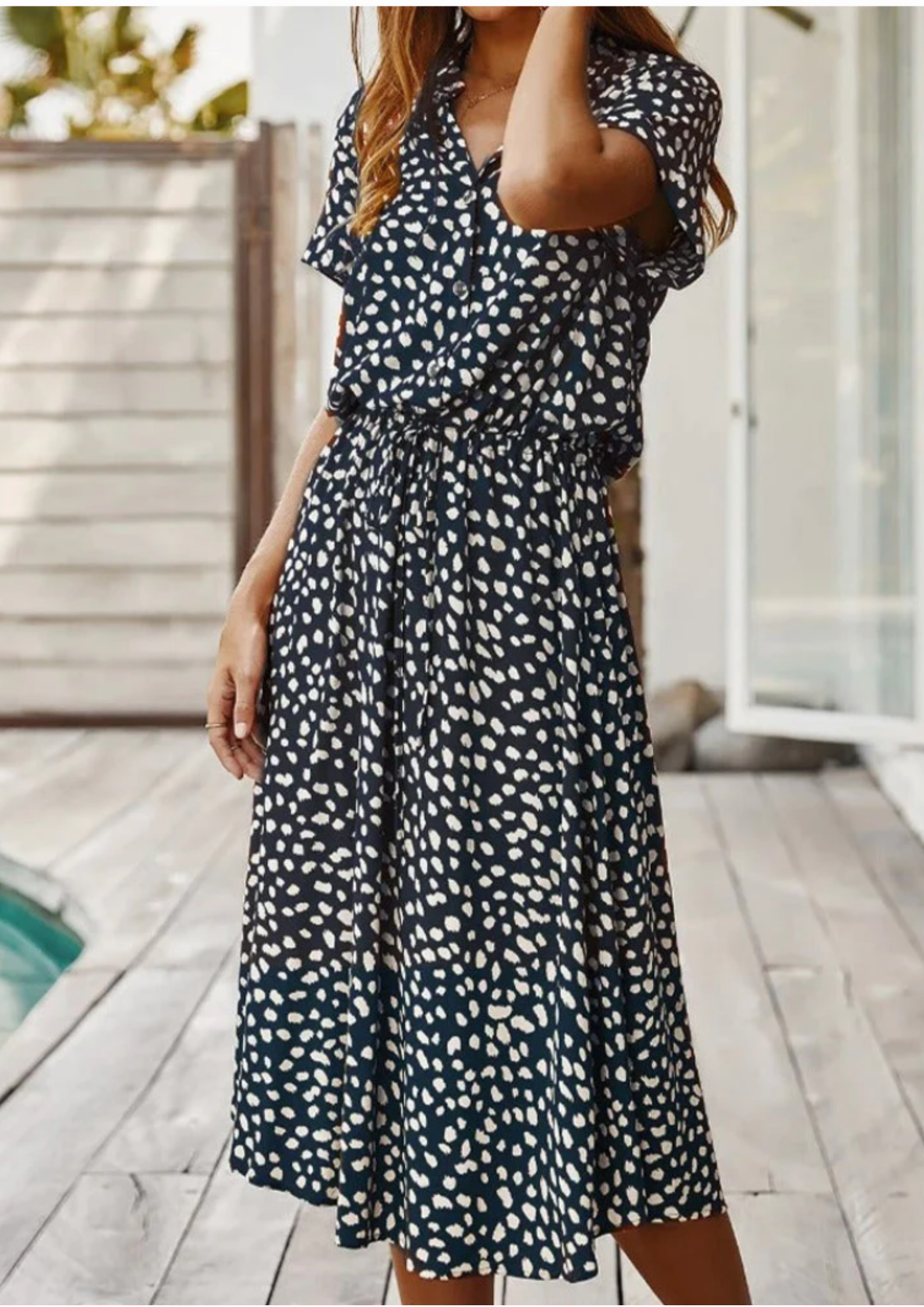 Sienna | Women's Midi Dress with Spotted Print and Button-Down Detail