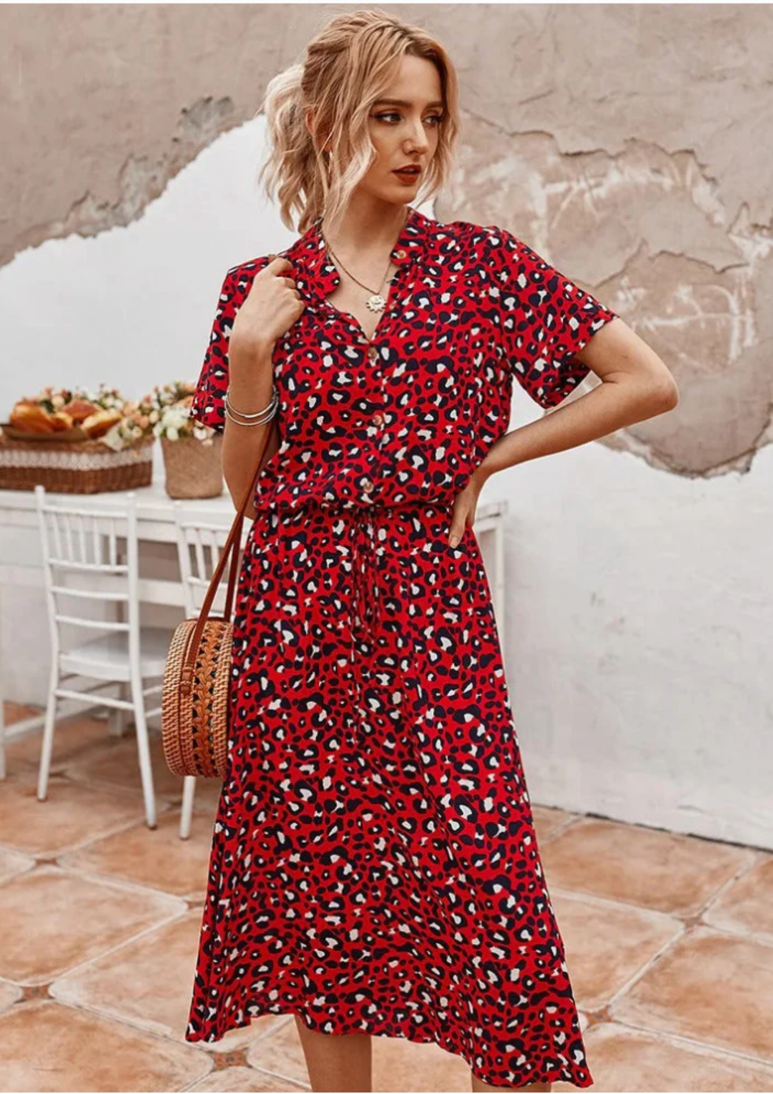 Sienna | Women's Midi Dress with Spotted Print and Button-Down Detail