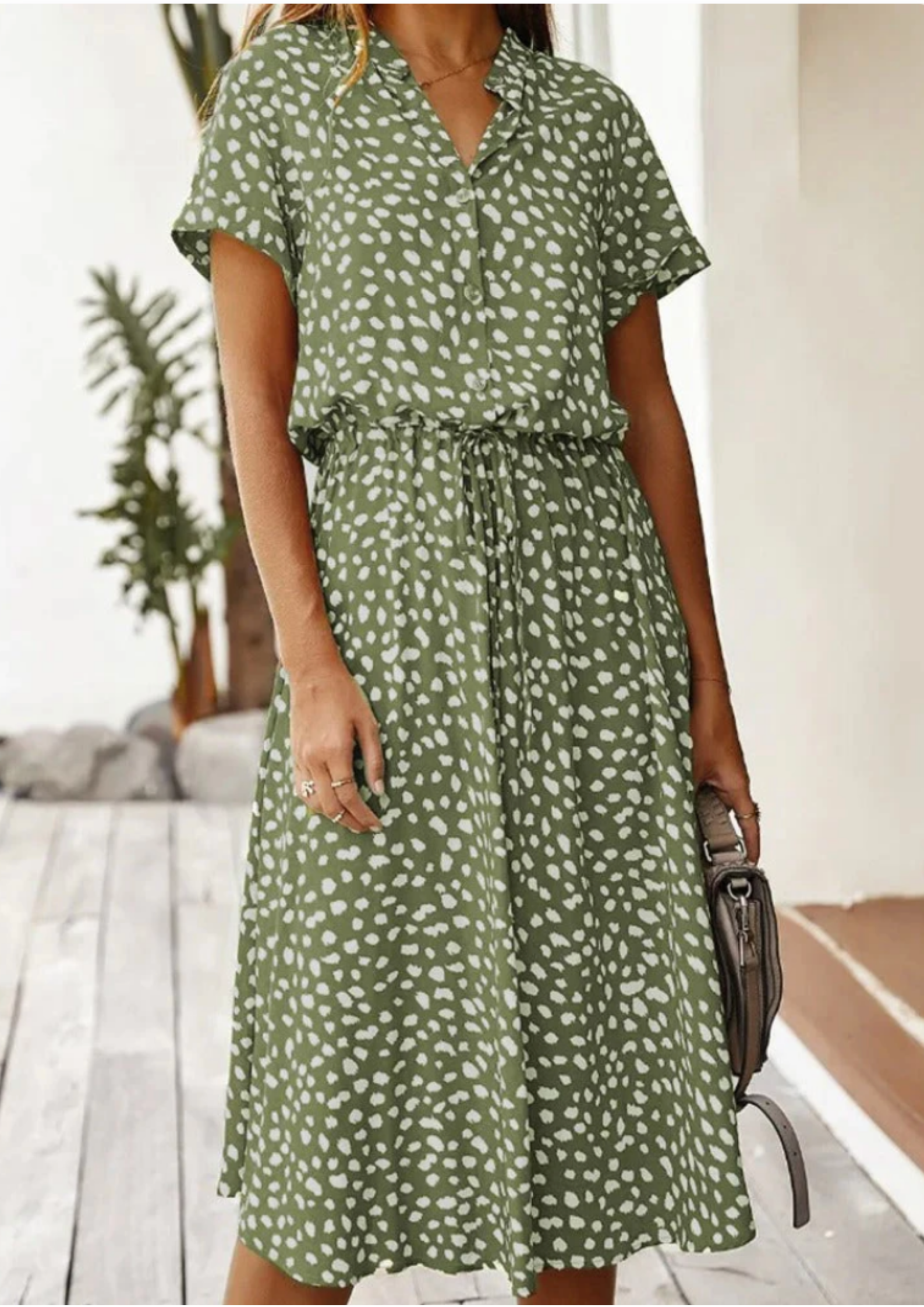 Sienna | Women's Midi Dress with Spotted Print and Button-Down Detail