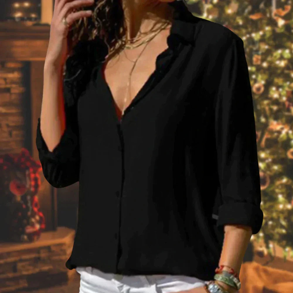 Stella | Women's Long Sleeve Satin Button-Up Blouse
