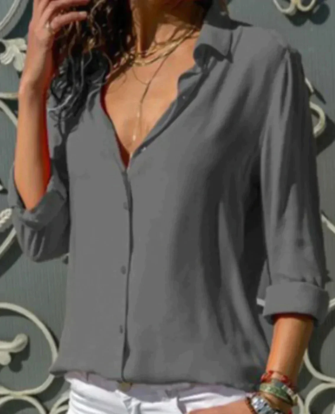 Stella | Women's Long Sleeve Satin Button-Up Blouse