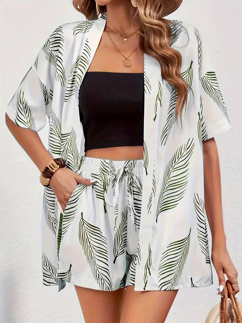 Clea | Women's Floral Kimono Cardigan & Shorts Set