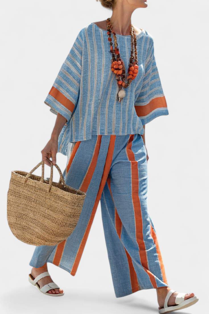 Calista | Women's Striped Two-Piece Wide Leg Pants Set