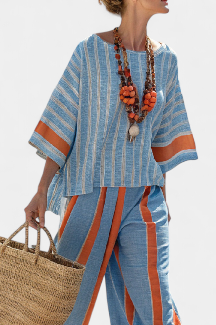 Calista | Women's Striped Two-Piece Wide Leg Pants Set