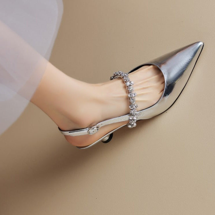 Seraphina | Women's Pointed Toe Slingback Heels with Crystal Strap