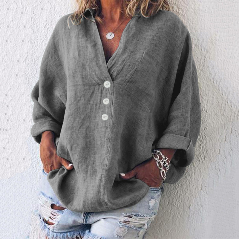 Breeze | Women's Long Sleeve Button-Up V-Neck Oversized Top
