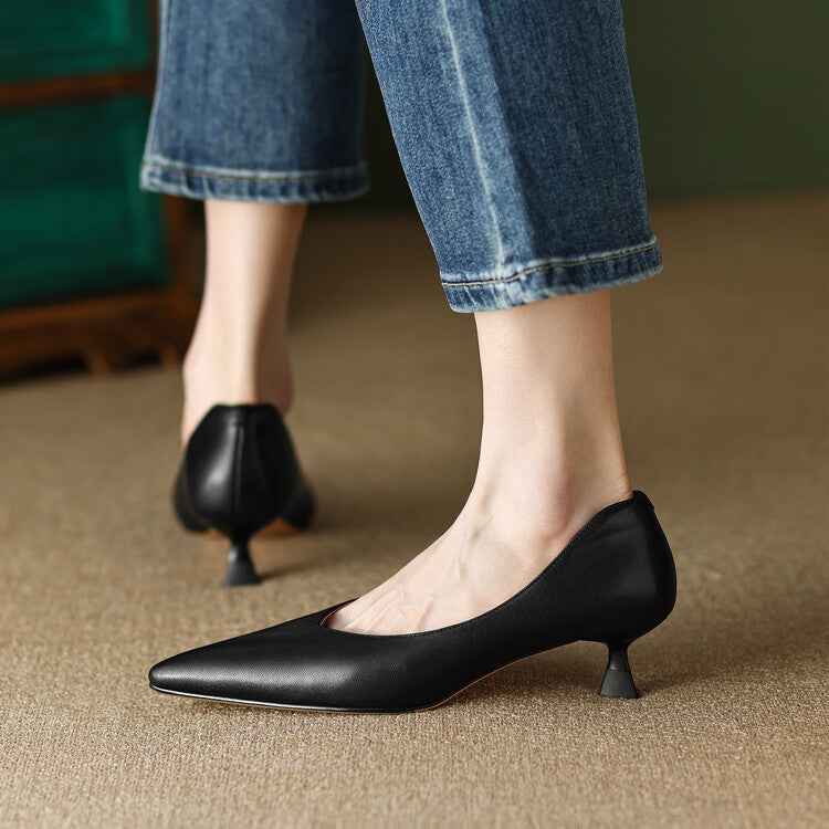 Camille | Women's Slip-On Pointed Toe Pumps with Low Kitten Heel